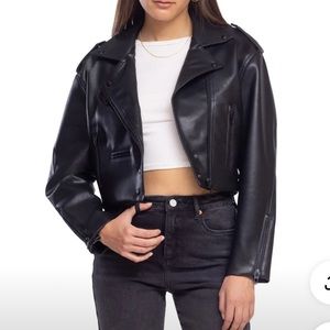 Blank NYC Black cropped faux Leather Jacket